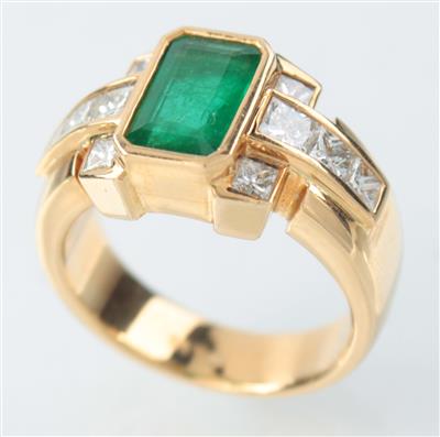 Smaragd-Diamantdamenring - Antiques, art and jewellery