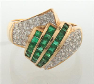 Brillant-Smaragddamenring - Antiques, art and jewellery