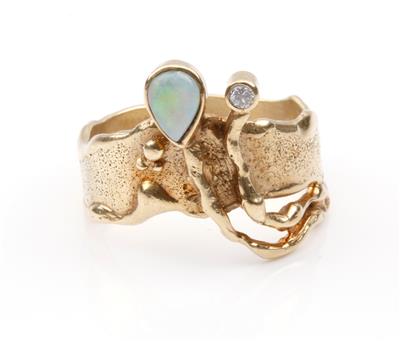 Opal-Brillantdamenring - Antiques, art and jewellery
