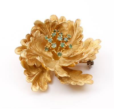 Smaragd-Blütenbrosche - Umění, starožitnosti, šperky