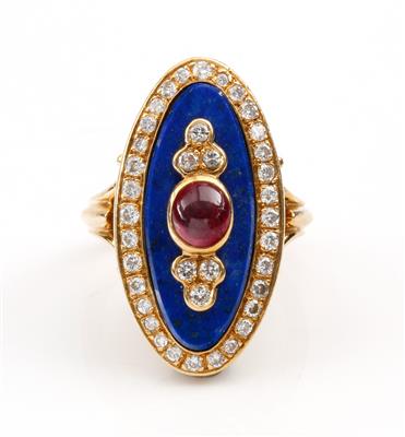 Brillant-Rubin-Lapis Lazuli Damenring - Arte, antiquariato e gioielli