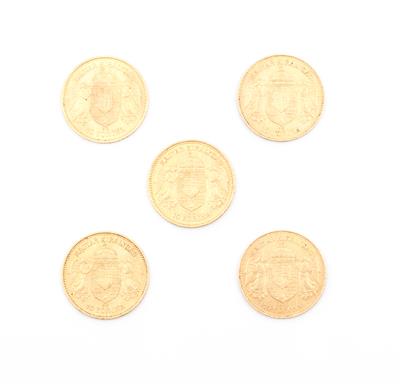 5 Goldmünzen a' 10 Kronen - Antiques, art and jewellery