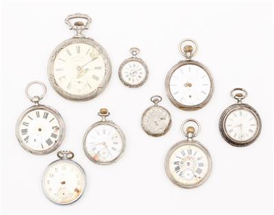 9 Taschenuhren, 2 Übergehäuse, ca. 10 Uhrketten mit diversen Angehänge - Kunst, Antiquitäten und Schmuck