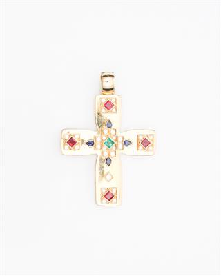 Brillant Rubin Smaragd Saphir Kreuz - Antiques, art and jewellery