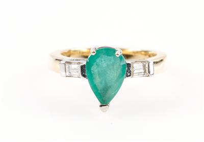 Diamant-Smaragd Damenring - Kunst und Antiquitäten