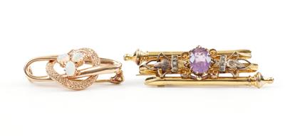 1 Opalbrosche, 1 Amethystbrosche um 1900 - Jewellery and watches