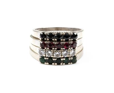 4 Brillant Saphir Rubin Smaragdringe - Jewellery and watches