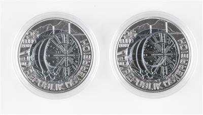 2 Stk. Silbermünzen 25 Euro, Tunnelbau - Schmuck und Uhren