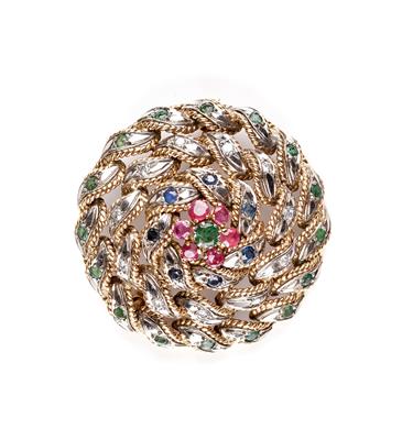 Diamant Rubin Saphir Smaragdbrosche - Schmuck und Uhren