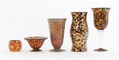 1 Pokal, 1 Vase, 1 Wind/Teelicht, 2 Schalen 20. Jh. - Arte e antiquariato