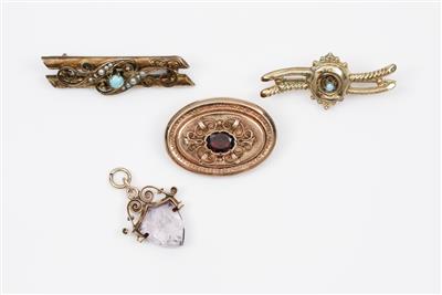 3 Broschen, 1 Angehänge um 1900 - Schmuck, Uhren & Silber