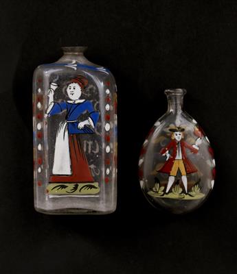 Branntweinflasche und Beutelflasche, Alpenländisch 2. Hälfte 18. Jahrhundert - Arte e antiquariato