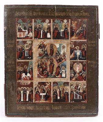 Russische Ikone, Ostern und die 12 Hochfeste, 19. Jahrhundert - Arte e antiquariato