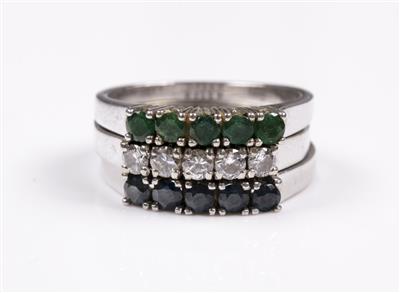 1 Brillant-1 Smaragd-1 Saphir Ring - Jewellery