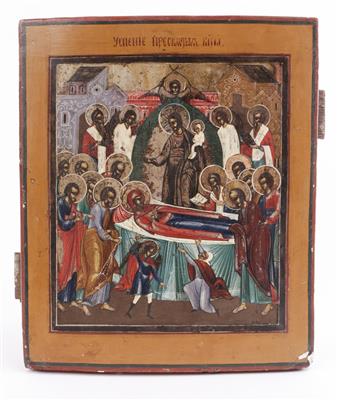 Russische Ikone, Entschlafen der Gottesmutter, 19. Jahrhundert - Kunst und Antiquitäten