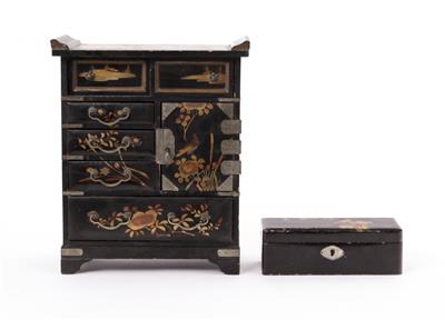 Asiatisches Miniatur-Kästchen und Lackdose, 20. Jahrhundert - Kunst und Antiquitäten