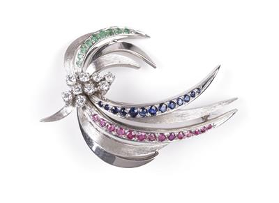 Brillant Saphir Rubin Smaragdbrosche - Jewellery