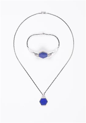 Brillant Lapis Lazuli Collier und Armband zus. ca. 1,10 ct - Gioielli e orologi