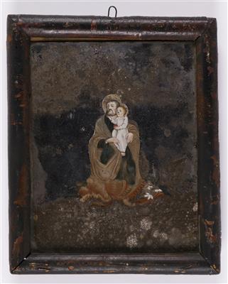 Spiegel-Hinterglasbild "Hl. Joseph mit Christuskind", wohl Süddeutschland 18. Jahrhudnert - Antiques and art