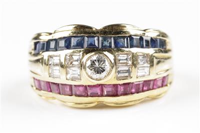 Brillant Diamant Saphir Rubinring, zus. ca. 1,50 ct - Jewellery