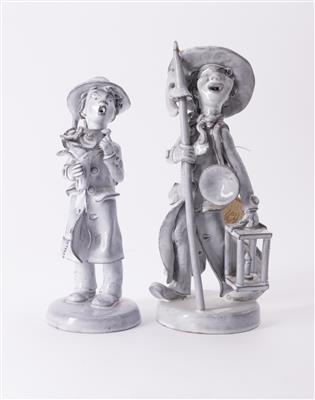 2 Figuren: "Gratulant" und "Nachtwächter", Anzengruber Keramik, 2. Hälfte 20. Jahrhundert - Kunst und Antiquitäten