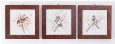 3 Porzellanbilder mit Singvögeln, Entwurf Hubert Weidinger, Porzellanmanufaktur Augarten Wien, 20. Jahrhundert - Arte e antiquariato