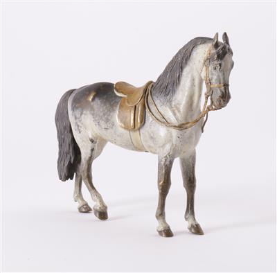 Pferd mit Sattel und Zaumzeug, Wiener Bronze, Fa. Bergmann, Anfang 20. Jahrhundert - Umění a starožitnosti