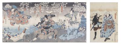 2 Japanische Holzschnitte in Farbe, Mitte 19. Jahrhundert: - Bilder