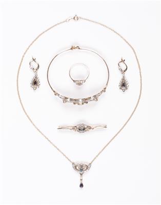 Diamantrauten Saphir Schmuckset zus. ca. 1,20 ct - Schmuck und Uhren