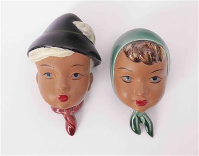 Paar kleine Wandmasken, Gmundner Keramik - Umění a starožitnosti