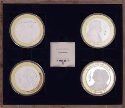 Vier Sammlermünzen: Die Wiener Klassik, Österreich 2010-2015 - Antiques and art