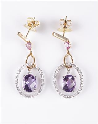 Brillant Amethystohrgehänge Brillanten zus. 0,68 ct - Schmuck und Uhren