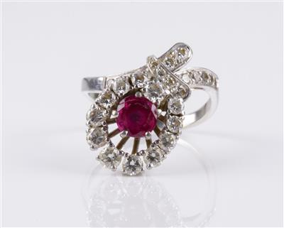 Brillant Diamant Rubinring Brillanten zus. ca. 1,35 ct - Jewellery and watches