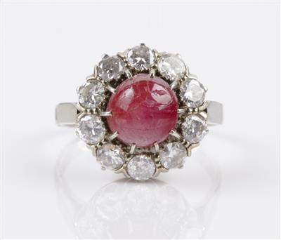 Brillant Rubincabochonring Brillanten zus. ca. 1,50 ct - Jewellery and watches