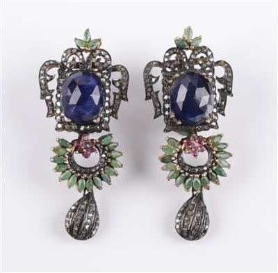 Diamantrauten Rubin Smaragd Saphir Ohrclips - Jewellery and watches
