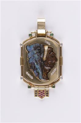 Geschnittener Opalmatrix Anhänger in Form eines Indianerkopf - Jewellery and watches