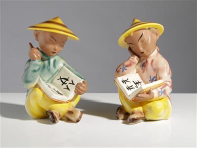 Paar lesende Chinesen, Gmundner Keramik, 3. Viertel 20. Jahrhundert - Kunst & Antiquitäten