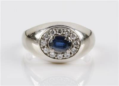 Saphir-Achtkantdiamant Damenring zus. ca. 0,20 ct - Jewellery and watches