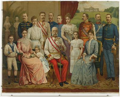 Kaiser Franz Joseph I im Kreise seiner Familie auf Schloß Schönbrunn, um 1900 - Umění a starožitnosti