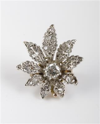 Altschliffbrillant Diamantrauten Blütenbrosche, zus. ca. 0,70 ct - Jewellery and watches