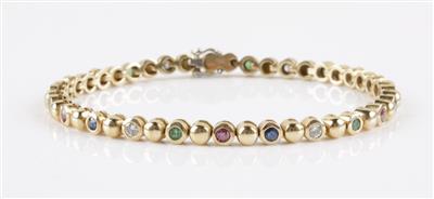 Brillant Smaragd Saphir Rubin Armkette, Brillanten zus. ca. 0,45 ct - Jewellery and watches