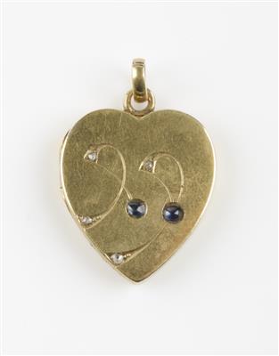 Diamantrauten Saphir, Herzmedaillon um 1900 - Schmuck & Uhren