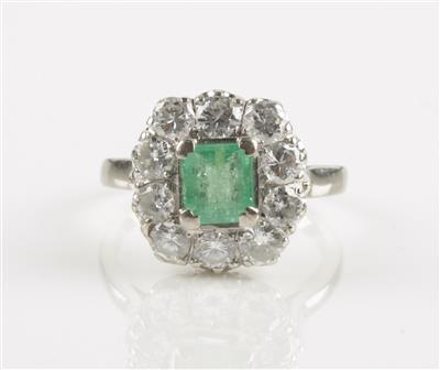 Brillant Smaragdring, Brillanten zus. ca. 1,75 ct - Schmuck & Uhren