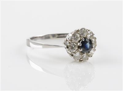 Brillant Saphirring, Brillanten zus. ca. 0,55 ct - Schmuck & Uhren