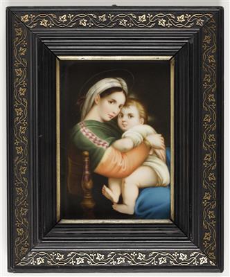 Porzellanbild "Madonna della Sedia" nach Raffael, 19. Jahrhundert - Antiques and art