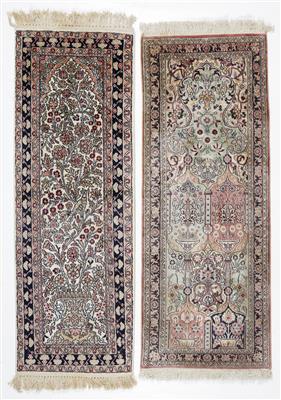 Paar Kaschmir Seidenteppiche, ca. 128 x 45 cm  &  124 x 48 cm, Indien, Ende 20. Jahrhundert - Antiquitäten, Möbel & Teppiche