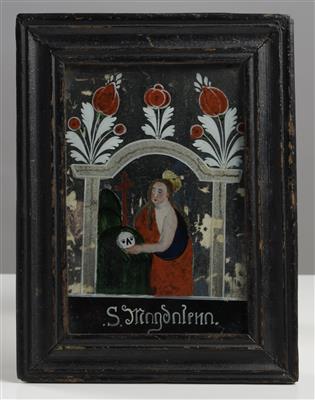 Spiegel-Hinterglasbild "Hl. Magdalena", Buchers, 19. Jahrhundert - Antiques and art