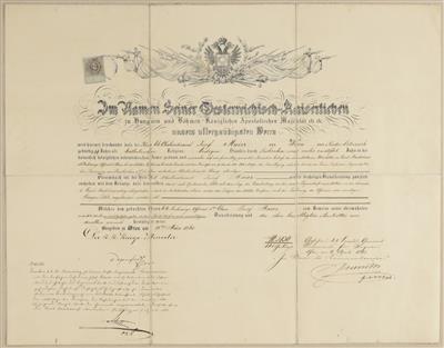 Urkunde: Austritt eines K. k. Offiziers aus der Österreichischen Armee, Wien, 1863 - Antiquitäten, Möbel & Teppiche