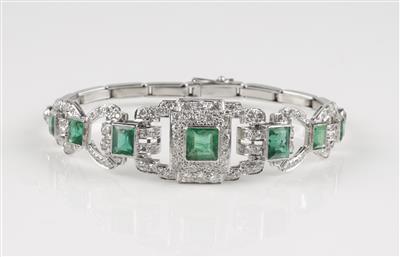 Brillant Diamant, Smaragd Armband, Diamanten zus. ca. 2,10 ct - Klenoty a Hodinky