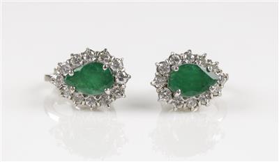Brillant Smaragd, Ohrclips, Brillanten zus. ca. 1,20 ct - Gioielli e orologi